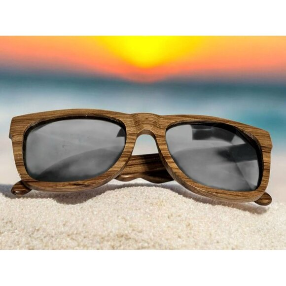 Earth Wood Sunglasses Polarized Lenses Bamboo Hampton Brown Zebra UVA UVB Vegan - Picture 1 of 13